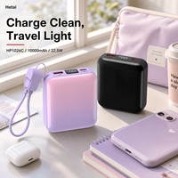 Batterie externe portable 10000mAh 22.5W avec charge rapide PD, charge sans fil, câble Type-C détachable intégré, écran LCD numérique