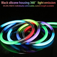 Tube lumineux flexible en silicone noir, éclairage néon, 360 degrés, RGBIC adressable, barre DMX512, éclairage dynamique intelligent, pixels numériques SIP LED