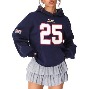 Sudadera con Capucha Personalizada para Mujer, Número 25, Diseño Gráfico, Hombros Caídos, Estilo Y2K, Tejida, Manga Larga, Transpirable - Product Image 1