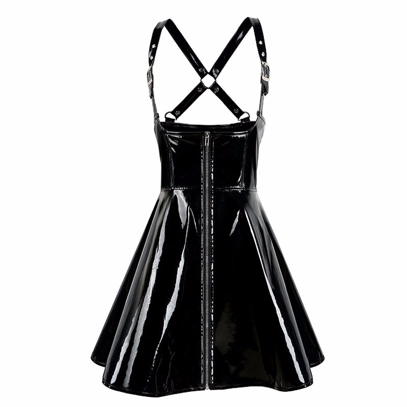 Sexy Halter Strap Women's PU Leather Dress - Bodycon