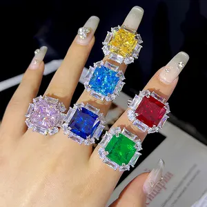 Luxury Design Zirconia Flower Ring Jewelry 925 Sterling Silver Big Gemstone Ring