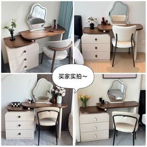 Dressing Table With Drawers Solid Wood <b>Vanity</b> Storage Cabinet Bedroom Makeup Desk For <b>Small</b> Apartment Organization - Product Image 1
