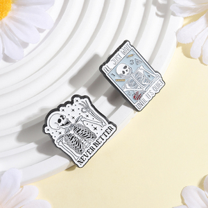Pin de esmalte chapado Punk Skeleton Learning I'LL JUST WAIT IT'S QUIET, broches de gesto lindos NEVER BETTER, insignia de solapa, joyería - Product Image 3