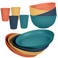 Ensembles de vaisselle en paille de blé ensemble réutilisable incassable tasses de cuisine assiettes et bols ensembles lave-vaisselle assiettes allant au micro-ondes