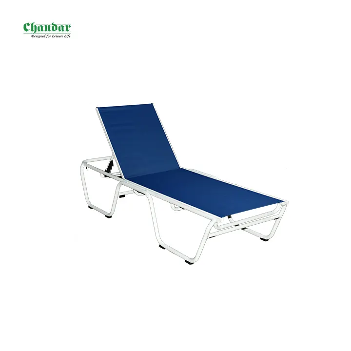 Plaj sandalyesi şezlong ucuz havuz güneş salon sandalyeleri plastik örgü kumaş dış mekan mobilyası Modern alüminyum istiflenebilir paketi