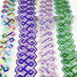 Colorful Sequin Embroidery African Laces Trim for Clothing Accessories Top Quality Colorful Rhombus Tulle Mesh Fabric 13 Colors