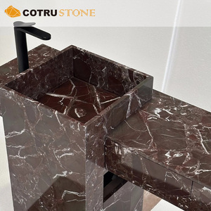 <span class=keywords><strong>Lavabo</strong></span> de Baño Rosso Levanto Color Borgoña, <span class=keywords><strong>Lavabo</strong></span> Independiente de Mármol Rojo Natural con Cajón de Madera para Casa o Villa - Product Image 4