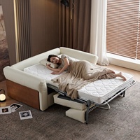 Modernes Konvertierbares Schlafsofa Gepolstertes Stoffsofa Luxuriöse Ausziehbare Couch mit Holzseitenpaneelen Wohnzimmermöbel