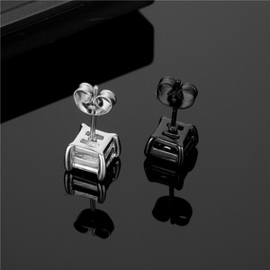 Trendy Round and Square Stainless Steel <strong>Stud</strong> <strong>Earrings</strong> with Small Crystal Zircon <strong>Black</strong> Zinc Plated Unisex for Anniversary - Product Image 5