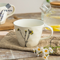 FENN tasse en céramique de café tasses en porcelaine 500ML motif floral rétro tasse à expresso pour lait Latte Cappuccino thé Couple cadeaux tasse