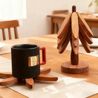 Lot de 5 dessous-de-plat pliables personnalisables avec logo, résistants à la chaleur, en forme d'arbre, avec support en bois – Vente en gros