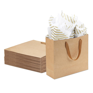Sac en papier kraft de Noël avec poignées torsadées, impression feuille d'aluminium, sac cadeau artisanal, style plat standard - Product Image 1