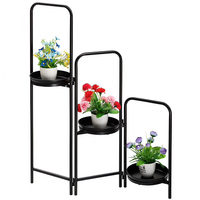 Support à fleurs pliable en métal noir à 3 niveaux, support pliable pour plantes succulentes pour jardin d'intérieur
