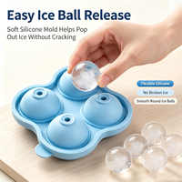 Moule à glaçons sphériques en silicone écologique et flexible, 4 cavités, grand format, pour whisky et cocktails à la maison, avec démoulage facile