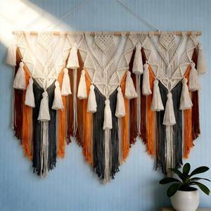 Tapiz Decorativo de Pared de Macramé Boho Tejido a Mano, de Algodón, con Diseño de Paisaje Montañoso Rectangular Grande y Colorido - Product Image 3