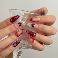 Ongles à presser en acrylique rouge dégradé nude, motif cœur, ligne argentée, éclat étoilé, forme amande, certifiés CE, 10 pièces, vente en gros, personnalisables