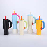 Gobelet de voyage en acier inoxydable de 40 oz, tasse à café portable pour l'extérieur avec poignée, paille en plastique, accessoire personnalisé