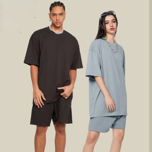 305gsm 100% Cotton Unisex Heavyweight Knitted T-shirt Custom Dtg Wholesale Drop Shoulder Short Sleeve Streetwear - Product Image 2