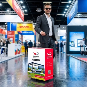Cassetta Pieghevole in <span class=keywords><strong>Cartone</strong></span> Personalizzata con Ruote e Stampa Logo, Scatola Promozionale per Esposizioni e Attività Commerciali - Product Image 1