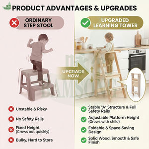 Tabouret d'apprentissage pliable en bois et bambou pour bébé, tour d'apprentissage pour tout-petits, aide de cuisine pour enfants, <span class=keywords><strong>chaise</strong></span> de sécurité pour la maison et la garderie - Product Image 3
