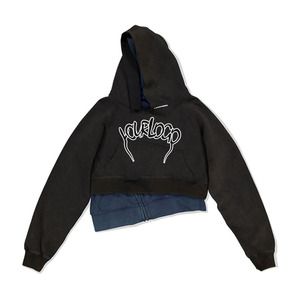Sweat-shirt à capuche court superposé, coupe oversize à épaules tombantes, en coton, vierge, personnalisable avec logo, style streetwear, vente en gros - Product Image 2