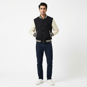 New Fashion <b>Men's</b> Varsity Satin Stand Collar Front Logo Custom Logo College <b>Baseball</b> <b>Jacket</b> Black <b>for</b> <b>Men</b> - Product Image 1