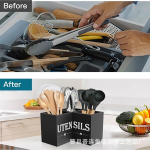 Organiseurs de cuisine, boîte de rangement pour ustensiles en bois, organisateur de couverts multifonctionnel pour comptoir, profondeur 8-11,9 pouces - Product Image 3