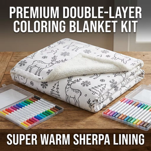 Manta de Navidad de Doble Capa para Colorear, con Forro de Sherpa Premium y Kit de 15 Marcadores Lavables - Product Image 1