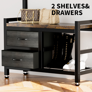 Hall Tree With 2 Drawers <b>Shoe</b> Storage Shelves Garment <b>Racks</b> 5 In 1 Entryway <b>Bench</b> 23 Hooks 33.1 Inch Wide - Product Image 5