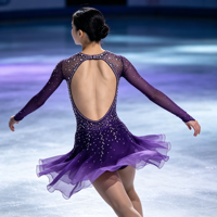 Robe de patinage artistique violet foncé, manches longues, dos découpé en maille, jupe en mousseline ornée de strass, personnalisable pour enfants, adolescents et adultes, OEM