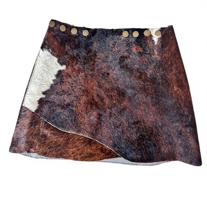 Custom Cow Hair Embossed Plaid Leather Mini <b>Skirt</b> Elegant Cowhide for Ladies Women's Casual Natural Waist Breathable <b>Pleated</b> - Product Image 1