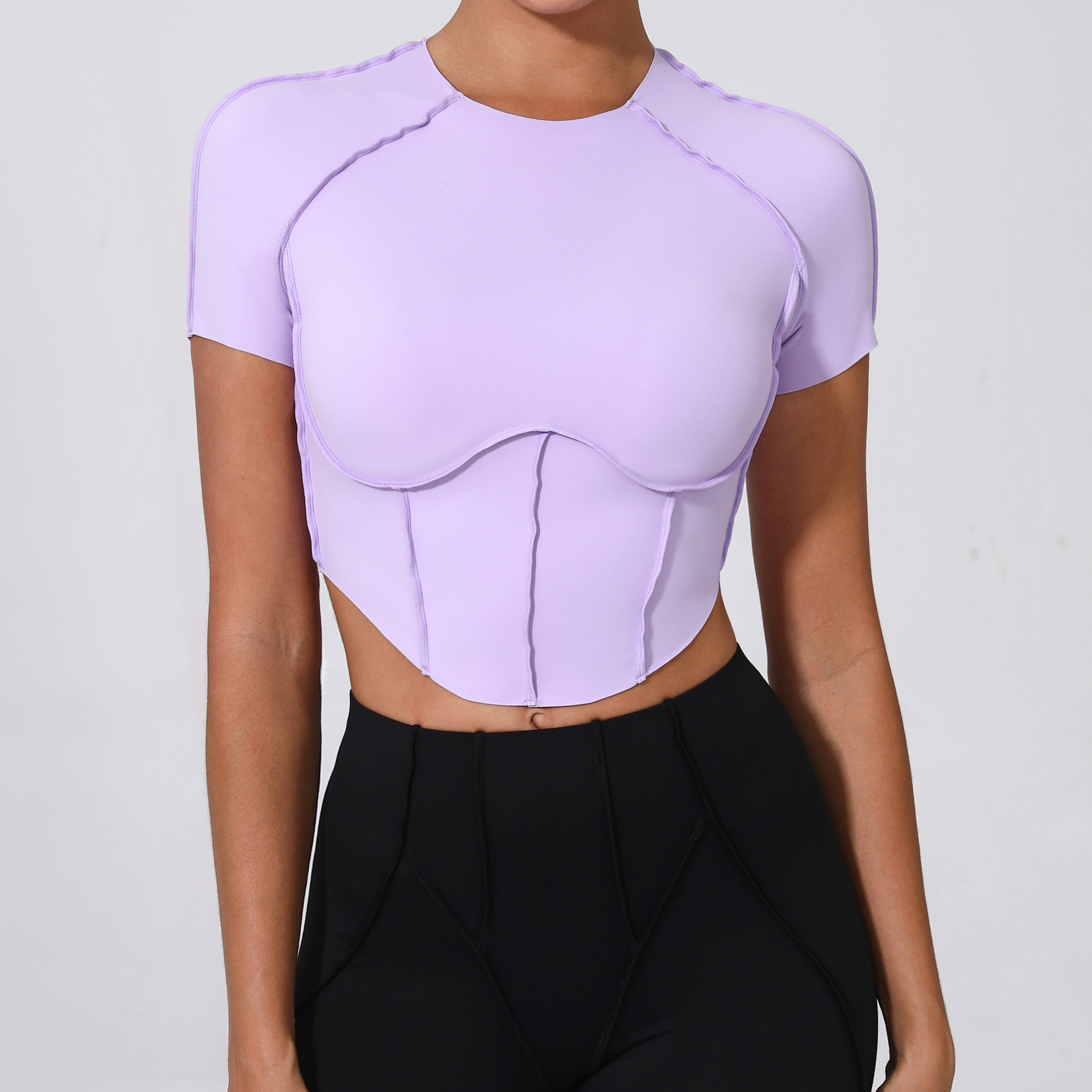 YanRuo Women's Quick-Drying Breathable Tight-Fitting Nude Yoga Bra Four-Way Stretch Crew Neck Spandex/Nylon Running Sports Top