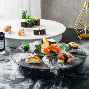 Plato de hielo seco para Sashimi, comida de restaurante japonés occidental para Hotel, salmón, mariscos, Sushi, plato de cerámica negro mate para servir