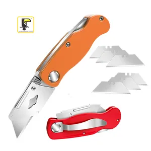 Halı deri bıçak kesme çok fonksiyonlu turuncu basın düğmesi Pocket Knife Swiss renkli katlanır bıçak