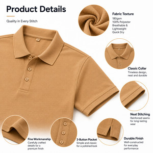 Polo Personalizado con Logotipo, 180G, Unisex, de Alto Rendimiento, 100% Poliéster, Secado Rápido, Transpirable, Uniforme para Equipo de Golf, Venta al Por Mayor, Tallas S-4XL, Color Bronceado - Product Image 4