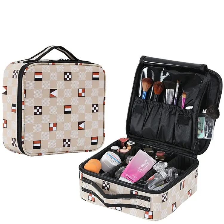 OEM Custom Organisation Reisen Kultur Kosmetische Fällen Mode Design Checkered Make-Up tasche box Für Frauen