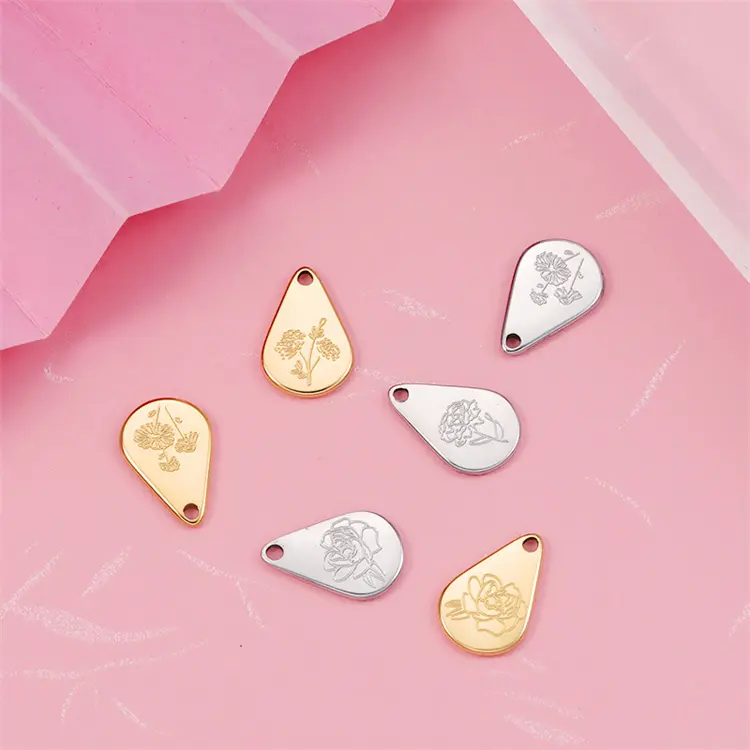 Fleurs d'anniversaire gravées sur mesure, pendentifs pour la fabrication de bijoux, colliers pour femmes, vente en gros