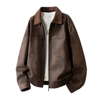 Veste en cuir PU pour homme, style américain robuste et décontracté, prête pour la ville, avec fermeture éclair et col rabattable, personnalisable