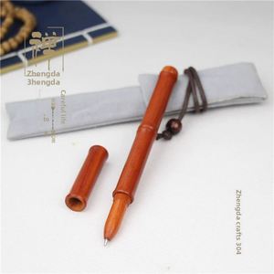 Stylo à bille rétro en bois de bambou avec logo personnalisé gravé pour homme et femme, stylo gel promotionnel en laiton - Product Image 2