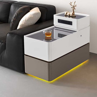 Table d'appoint intelligente en bois massif avec station de charge USB et lumière LED, table d'appoint moderne avec tiroirs de rangement pour salon, canapé, villa