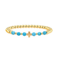 Style Européen Américain 5mm Face Turquoise Perlé 18K Or Perles pour Bracelet À La Main Croix DIY Bracelet Perlé pour Femme Fille