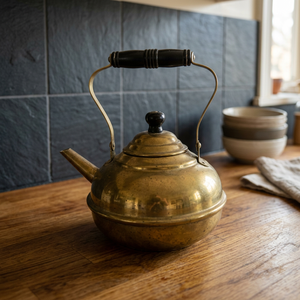 Vintage Brass Tea Kettle With <b>Lid</b> And Black Handle Water <b>Pot</b> Kettles Metal Design Style - Product Image 3
