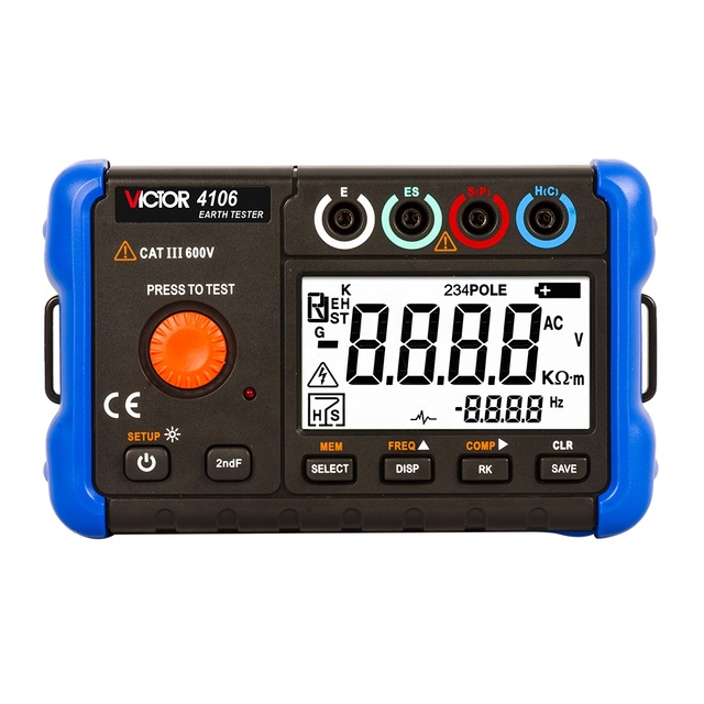 VICTOR Ruoshui 4106 2 Pole 3 Pole 4 Pole Earth Resistivity Calculation 20k Ohm Ground Earth Resistance Meter