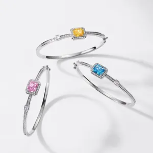 Silver Bangle Colourful Cubic Zirconia Stone Jewellery Sterling Silver 925 Jewels Fashion Bracelet For Women Bangles