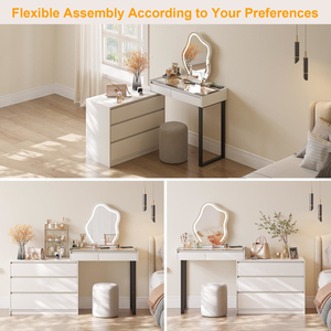 Factory Direct Glass Top <b>Makeup</b> Vanity Dressing Tables <b>with</b> <b>LED</b> <b>Lights</b> Cloud-Shaped <b>Mirror</b> and Charging Station - Product Image 3