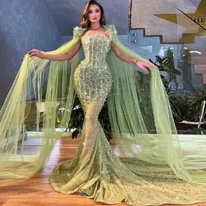 Jancember SF198 Best Sale Sage Green Lace Long Gown Mermaid Fashion Sexy Evening Dresses Ball Gown