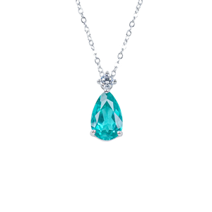 Collar Clásico de Plata 925 con Colgante de Piedra en Forma de Gota de Agua Color Verde Azulado y Engaste de Diamantes Redondos para Uso Diario Femenino - Product Image 1