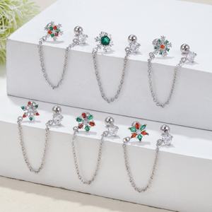 <span class=keywords><strong>Gaby</strong></span>-pendientes de acero inoxidable para mujer, arete de cartílago con diseño navideño de nieve, con cadena, joyería piercing para el cuerpo - Product Image 2