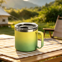 Mug à café personnalisé avec logo, 15 oz, ours kawaii, en acier inoxydable, tasse isotherme avec poignée, dégradé mignon à pois, couvercle coulissant, anti-fuite, sans BPA