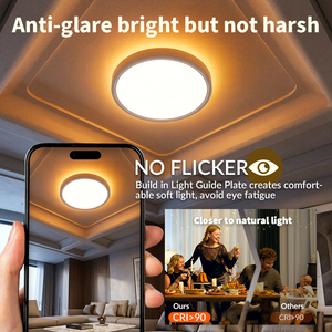 <span class=keywords><strong>Plafonnier</strong></span> LED rond ultra-fin moderne avec design rétroéclairé, 3 températures de couleur, dimmable avec télécommande 2.4G, lampe encastrée pour <span class=keywords><strong>salon</strong></span> - Product Image 4